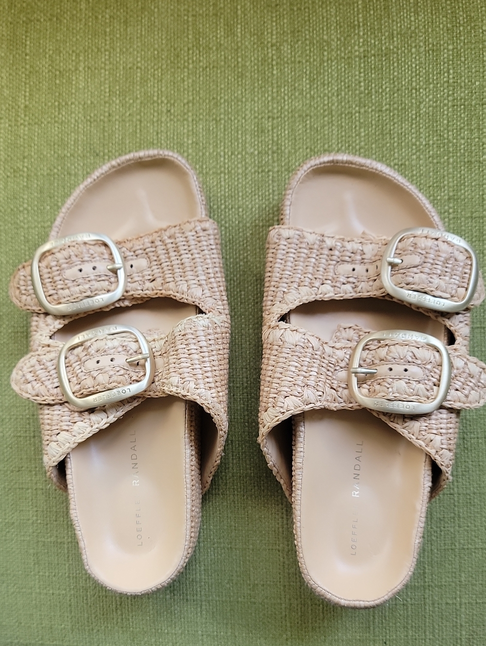 Loeffler Randall Women's Beige Woven Buckle Slide Sandals